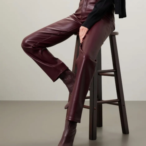 Good American Pants - Good American Red Faux Leather Pants High Rise Straight  Size 4/32